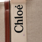 CHLOE Woody Medium Canvas & Leather Tote Shoulder bag in Brown