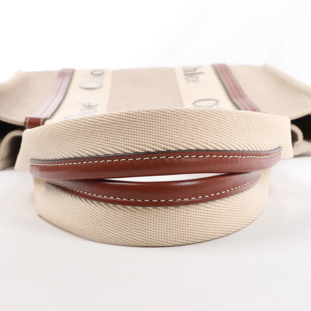 CHLOE Woody Medium Canvas & Leather Tote Shoulder bag in Brown