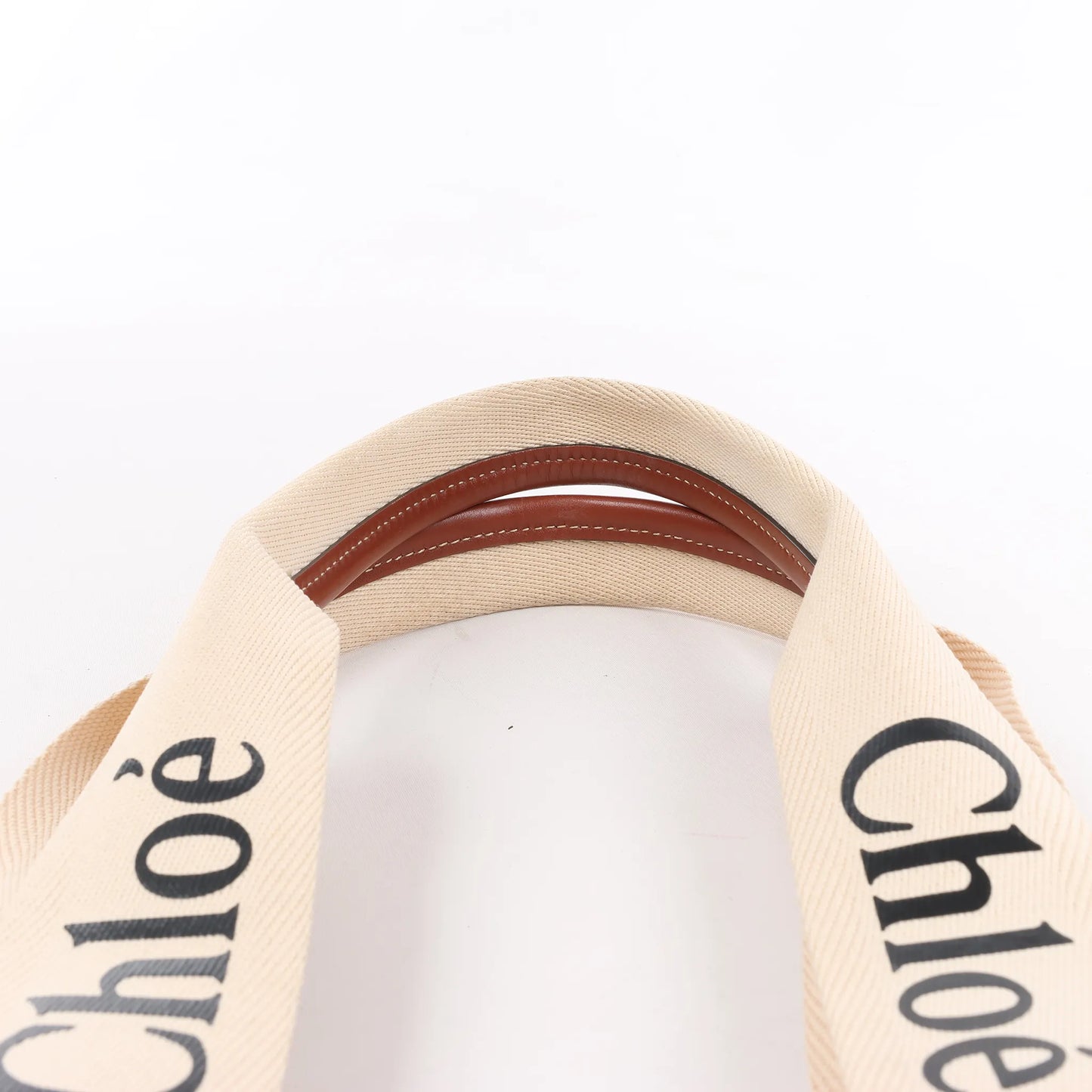 CHLOE Woody Medium Canvas & Leather Tote Shoulder bag in Brown