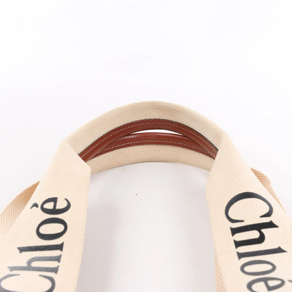 CHLOE Woody Medium Canvas & Leather Tote Shoulder bag in Brown