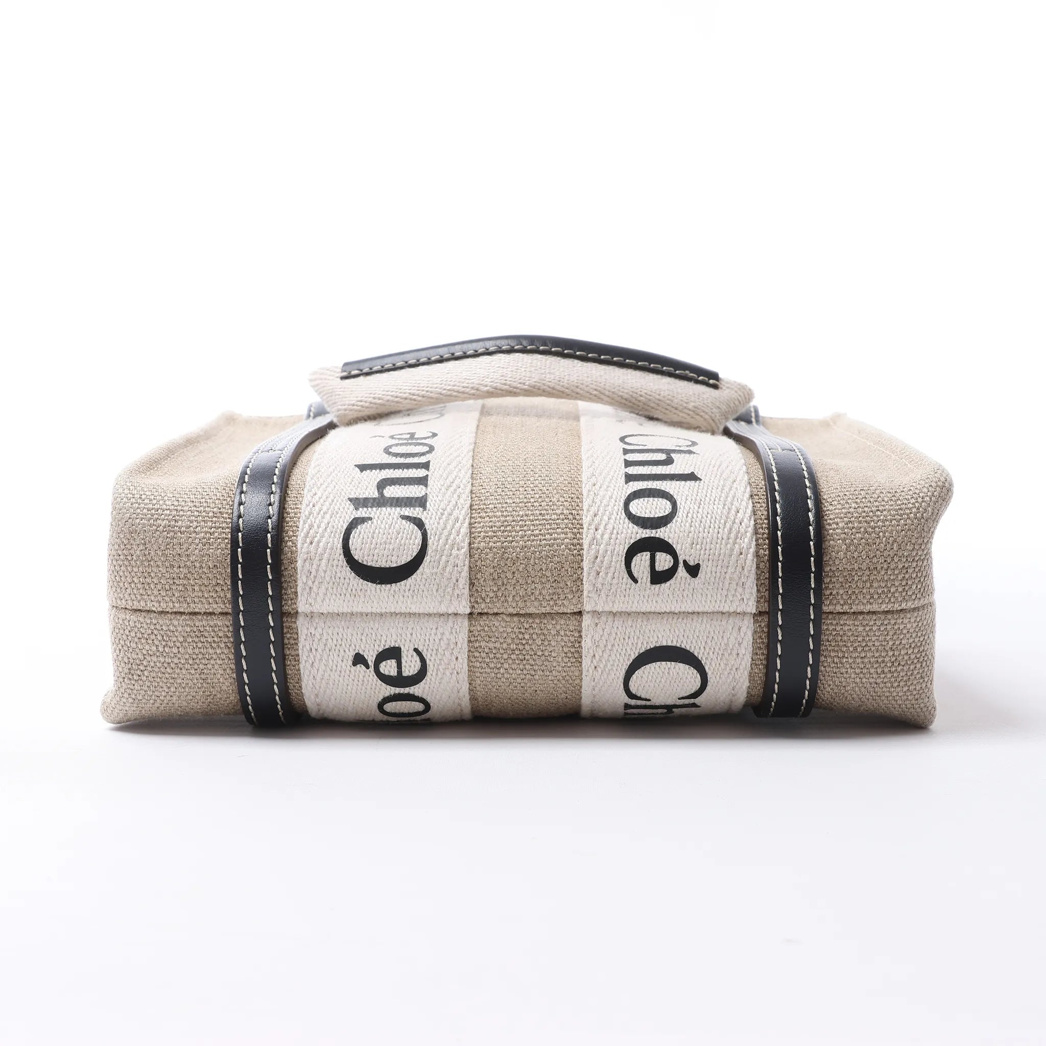 Chloé Woody Mini Canvas & Leather 2Way Handbag in Beige x Black