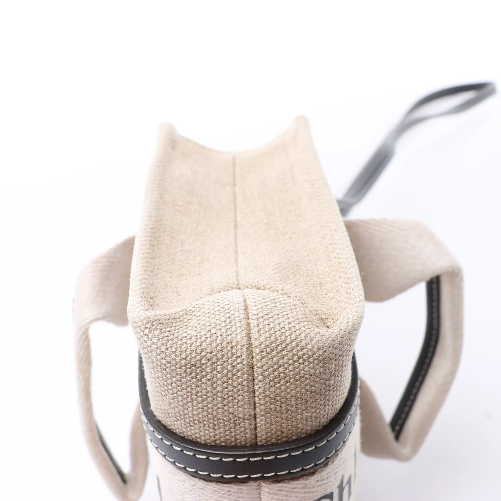 Chloé Woody Mini Canvas & Leather 2Way Handbag in Beige x Black