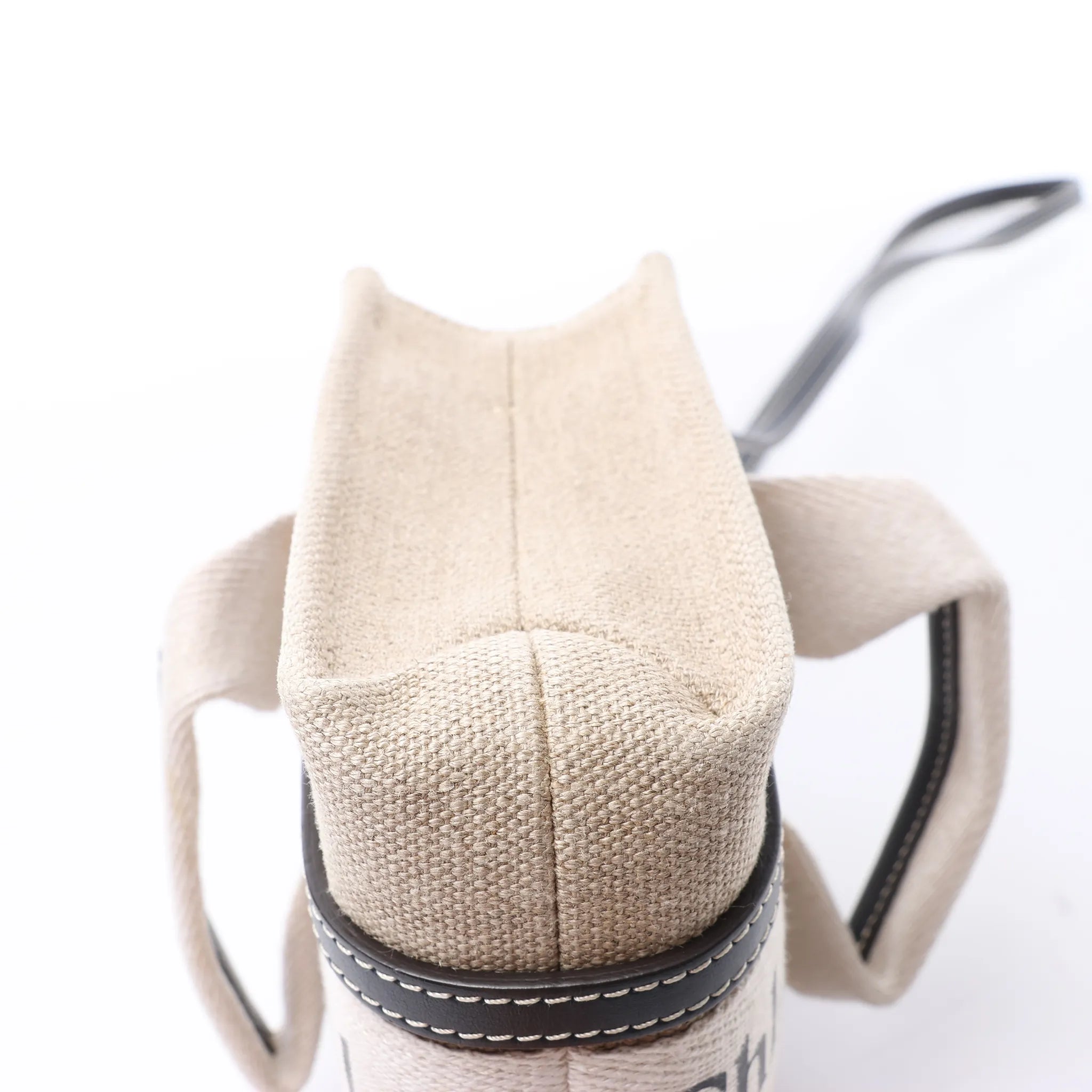 Chloé Woody Mini Canvas & Leather 2Way Handbag in Beige x Black
