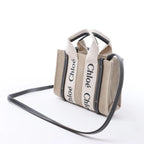 Chloé Woody Mini Canvas & Leather 2Way Handbag in Beige x Black