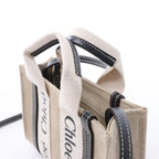 Chloé Woody Mini Canvas & Leather 2Way Handbag in Beige x Black