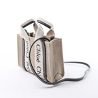 Chloé Woody Mini Canvas & Leather 2Way Handbag in Beige x Black