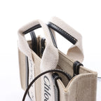Chloé Woody Mini Canvas & Leather 2Way Handbag in Beige x Black