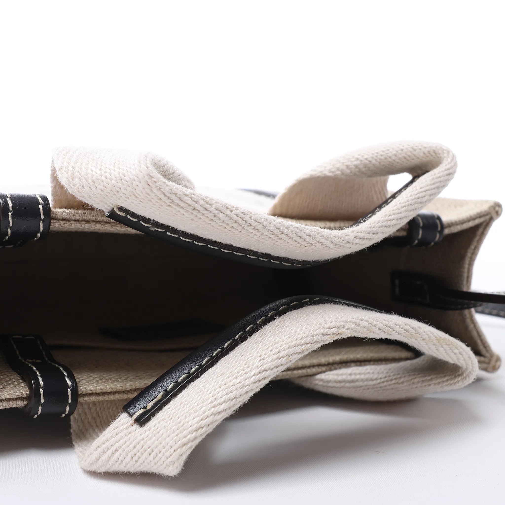 Chloé Woody Mini Canvas & Leather 2Way Handbag in Beige x Black