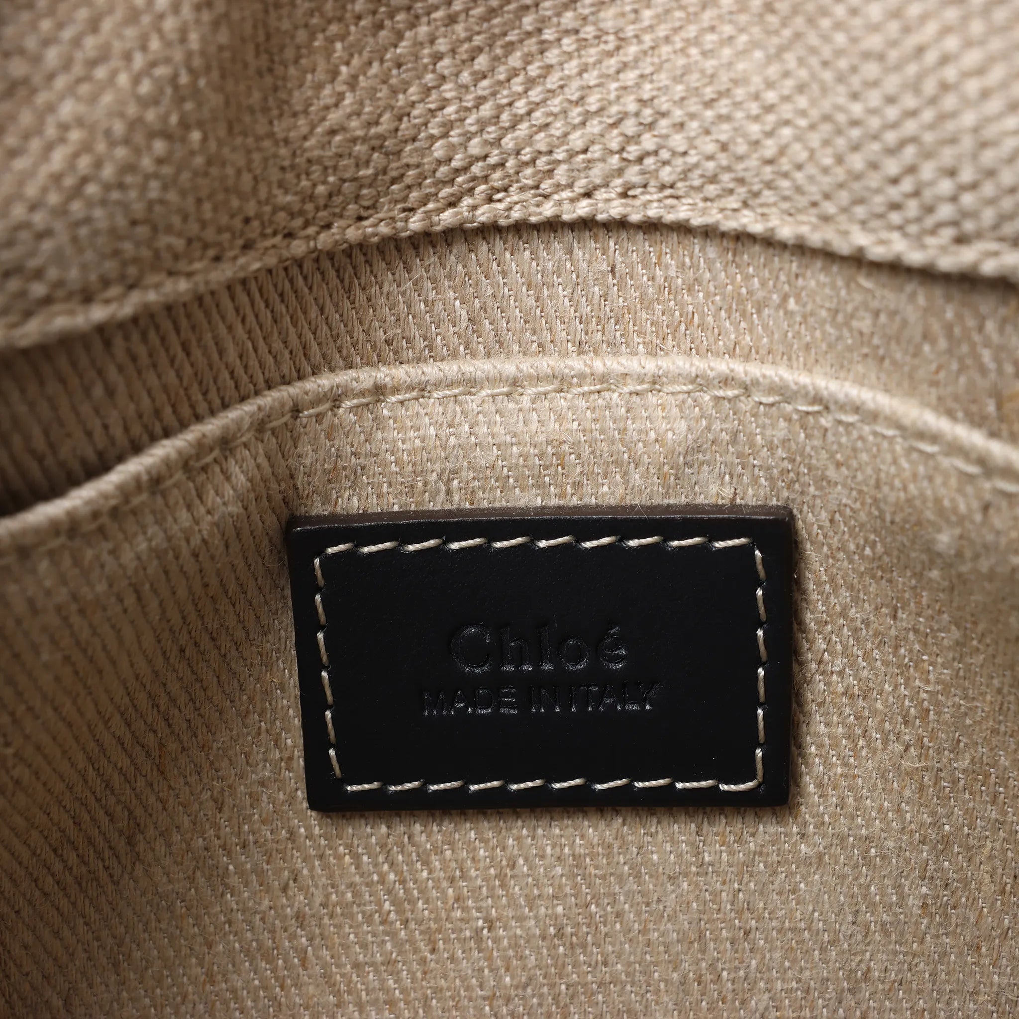 Chloé Woody Mini Canvas & Leather 2Way Handbag in Beige x Black