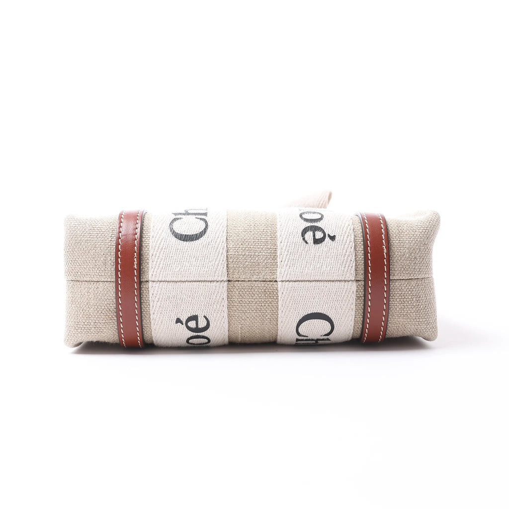 Chloé Woody Mini Canvas & Leather 2Way Handbag in Beige x Brown