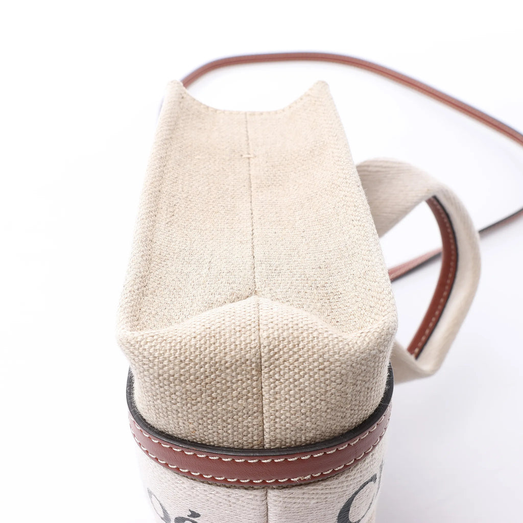 Chloé Woody Mini Canvas & Leather 2Way Handbag in Beige x Brown