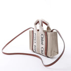 Chloé Woody Mini Canvas & Leather 2Way Handbag in Beige x Brown