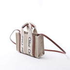 Chloé Woody Mini Canvas & Leather 2Way Handbag in Beige x Brown