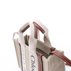 Chloé Woody Mini Canvas & Leather 2Way Handbag in Beige x Brown