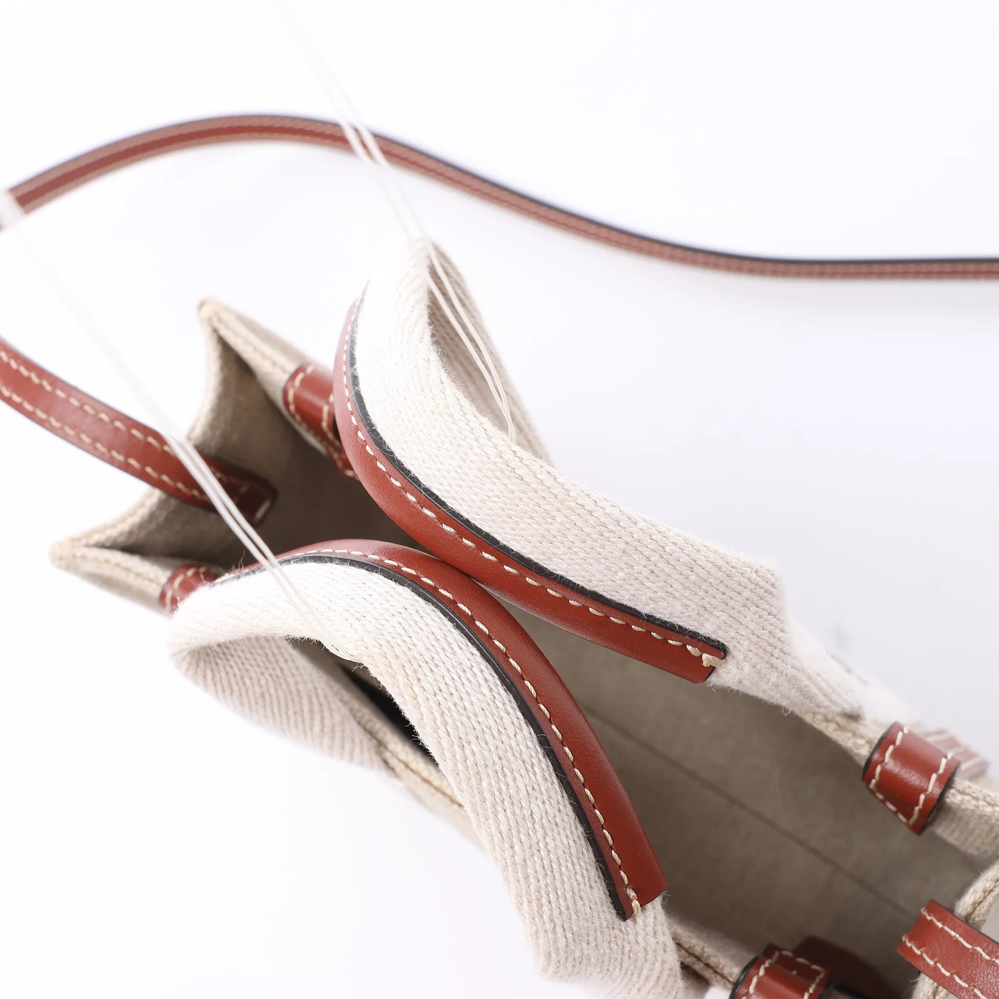 Chloé Woody Mini Canvas & Leather 2Way Handbag in Beige x Brown