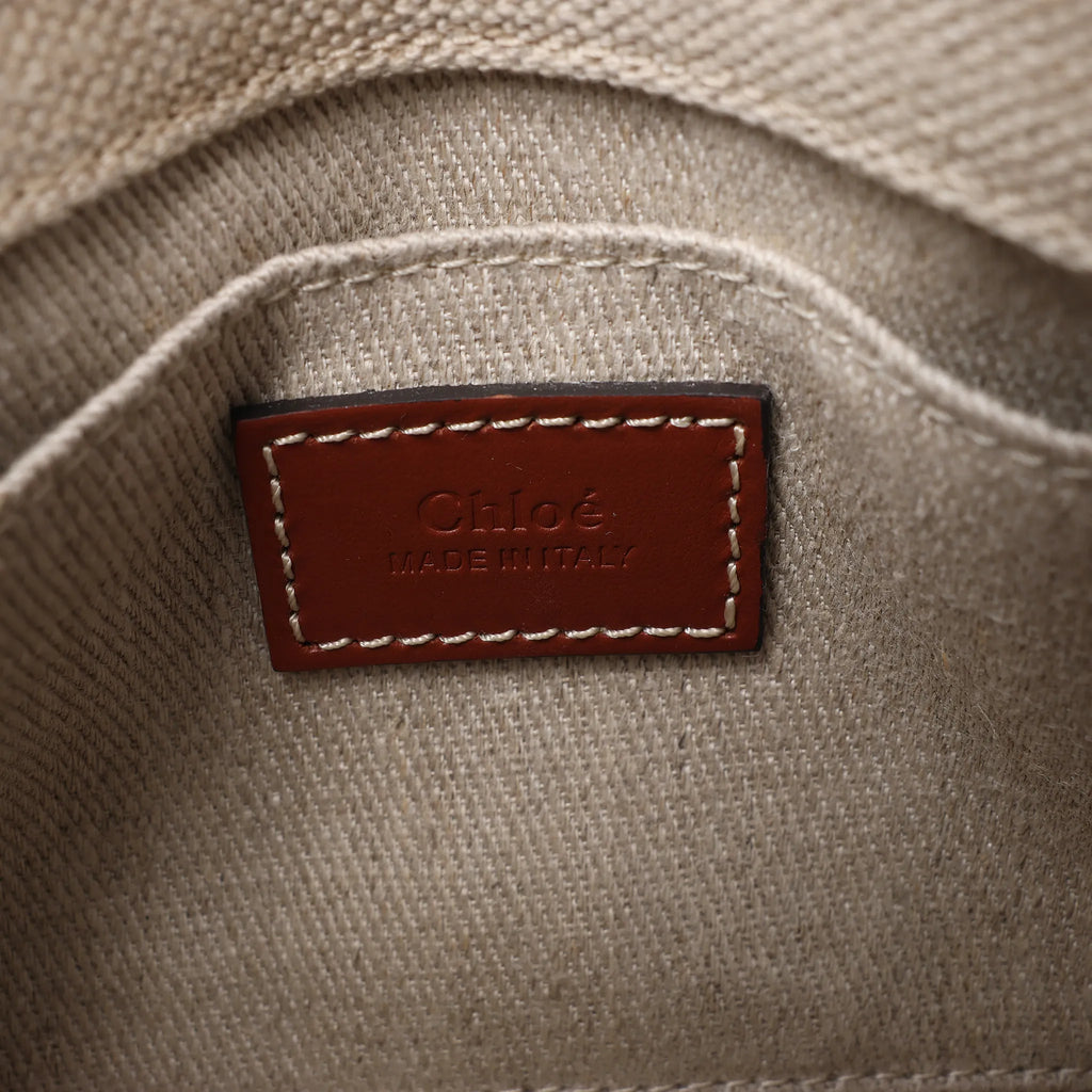 Chloé Woody Mini Canvas & Leather 2Way Handbag in Beige x Brown