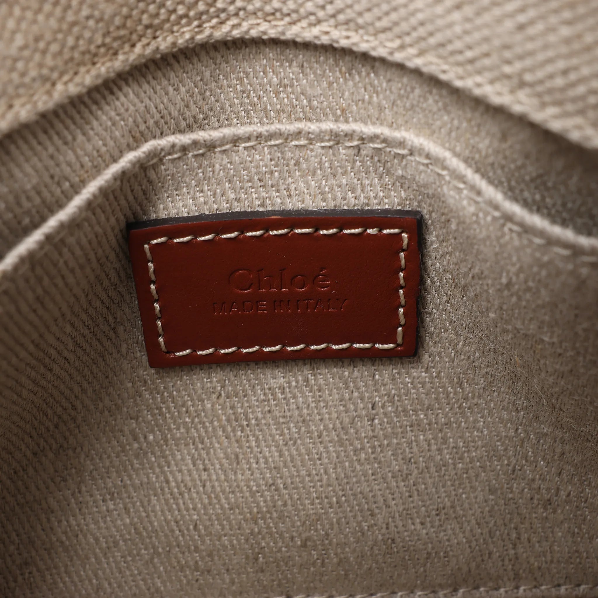 Chloé Woody Mini Canvas & Leather 2Way Handbag in Beige x Brown