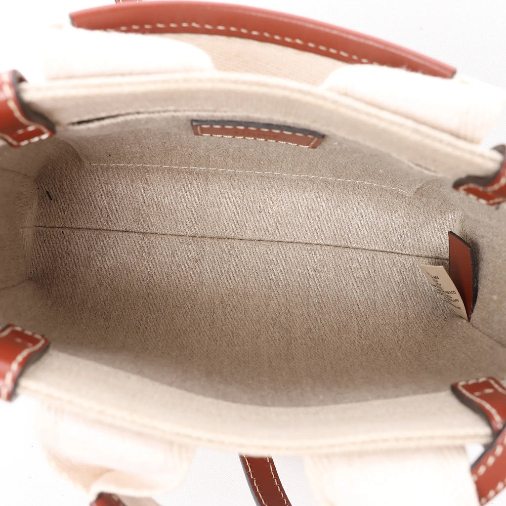 Bolso de mano de lona y piel Chloé Woody Nano de 2 vías en beige y marrón