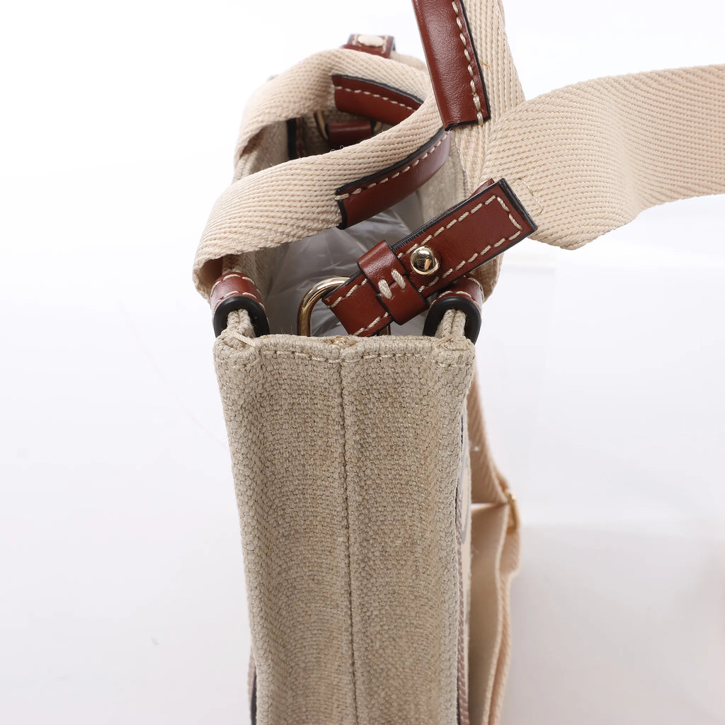Chloé Woody North South Canvas & Leather 2Way Handbag in Beige x Brown