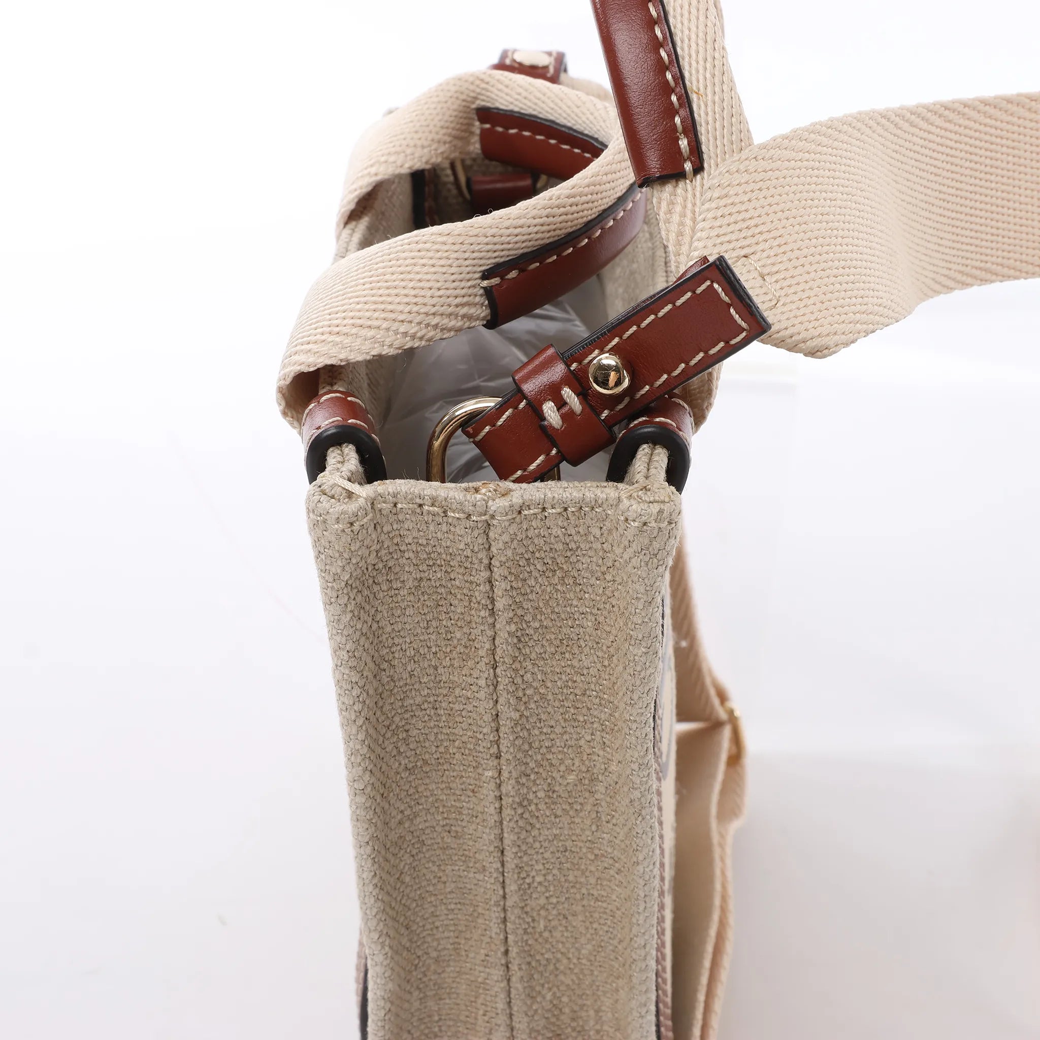 Chloé Woody North South Canvas & Leather 2Way Handbag in Beige x Brown