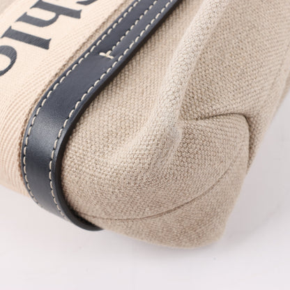 Chloé Woody Small Canvas & Leather 2Way Handbag in Beige x Black