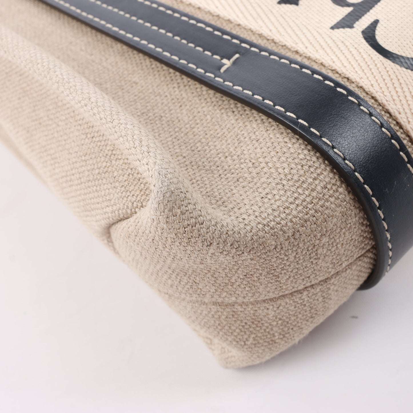 Chloé Woody Small Canvas & Leather 2Way Handbag in Beige x Black