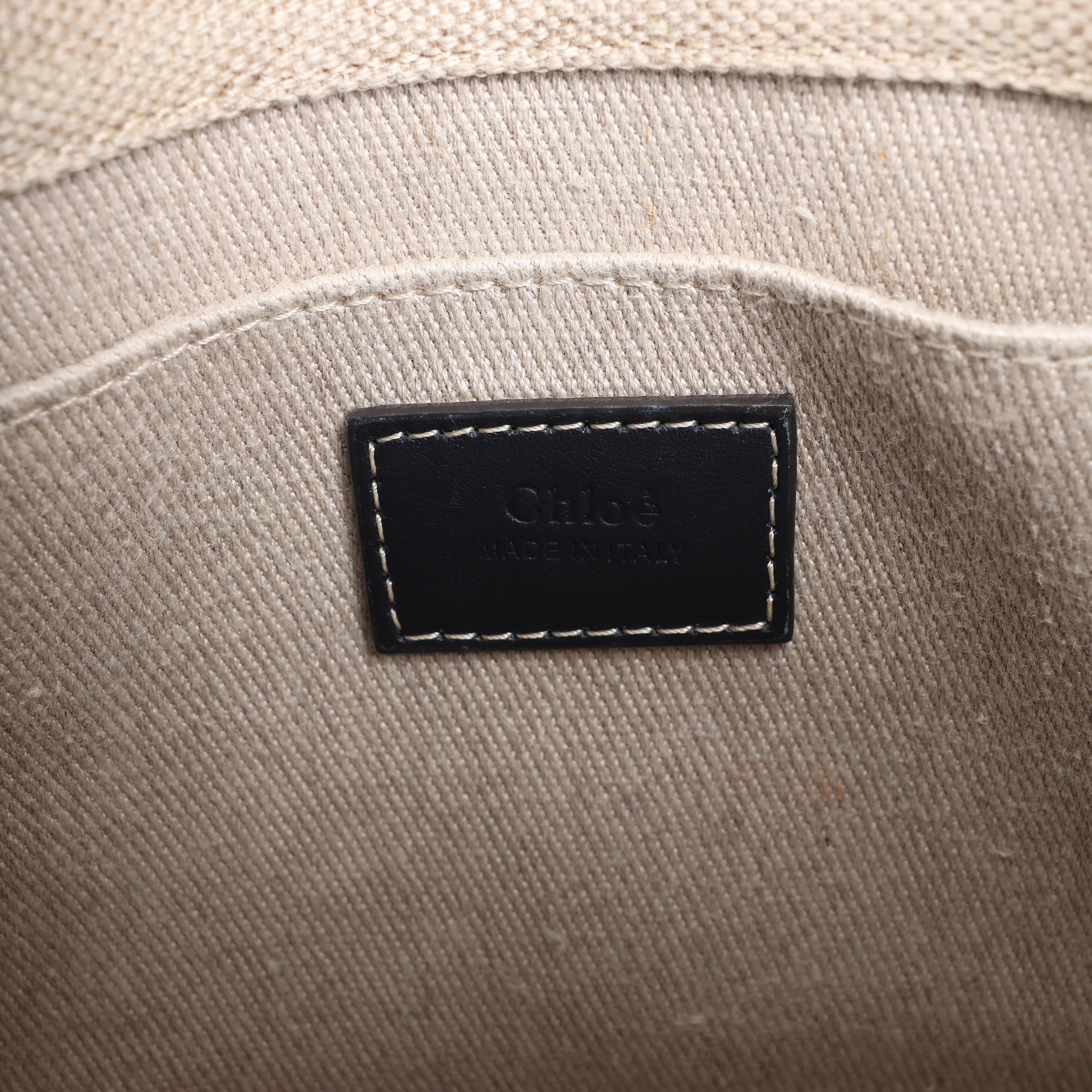 Chloé Woody Small Canvas & Leather 2Way Handbag in Beige x Black