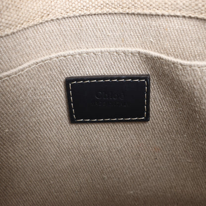 Chloé Woody Small Canvas & Leather 2Way Handbag in Beige x Black