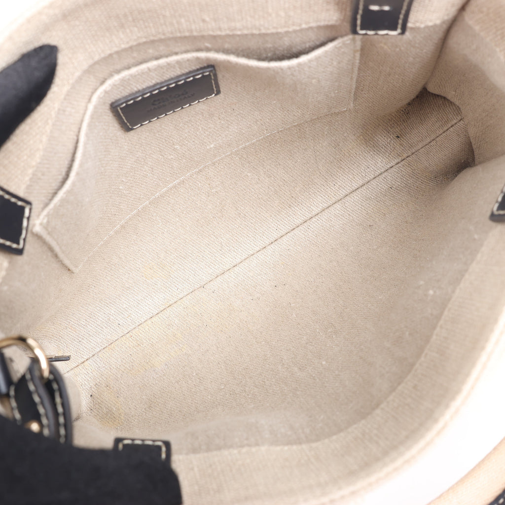 Chloé Woody Small Canvas & Leather 2Way Handbag in Beige x Black