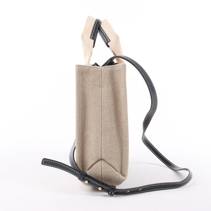 Chloé Woody Small Canvas & Leather 2Way Handbag in Beige x Black