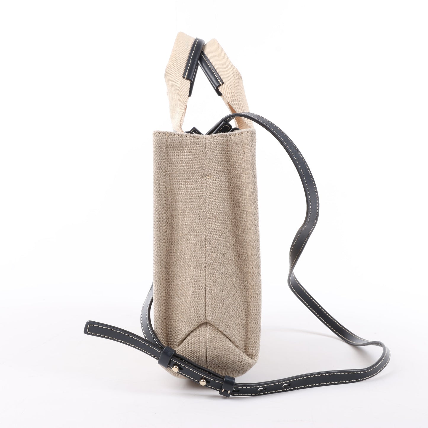 Chloé Woody Kleine 2-Wege-Handtasche aus Canvas und Leder in Beige x Schwarz