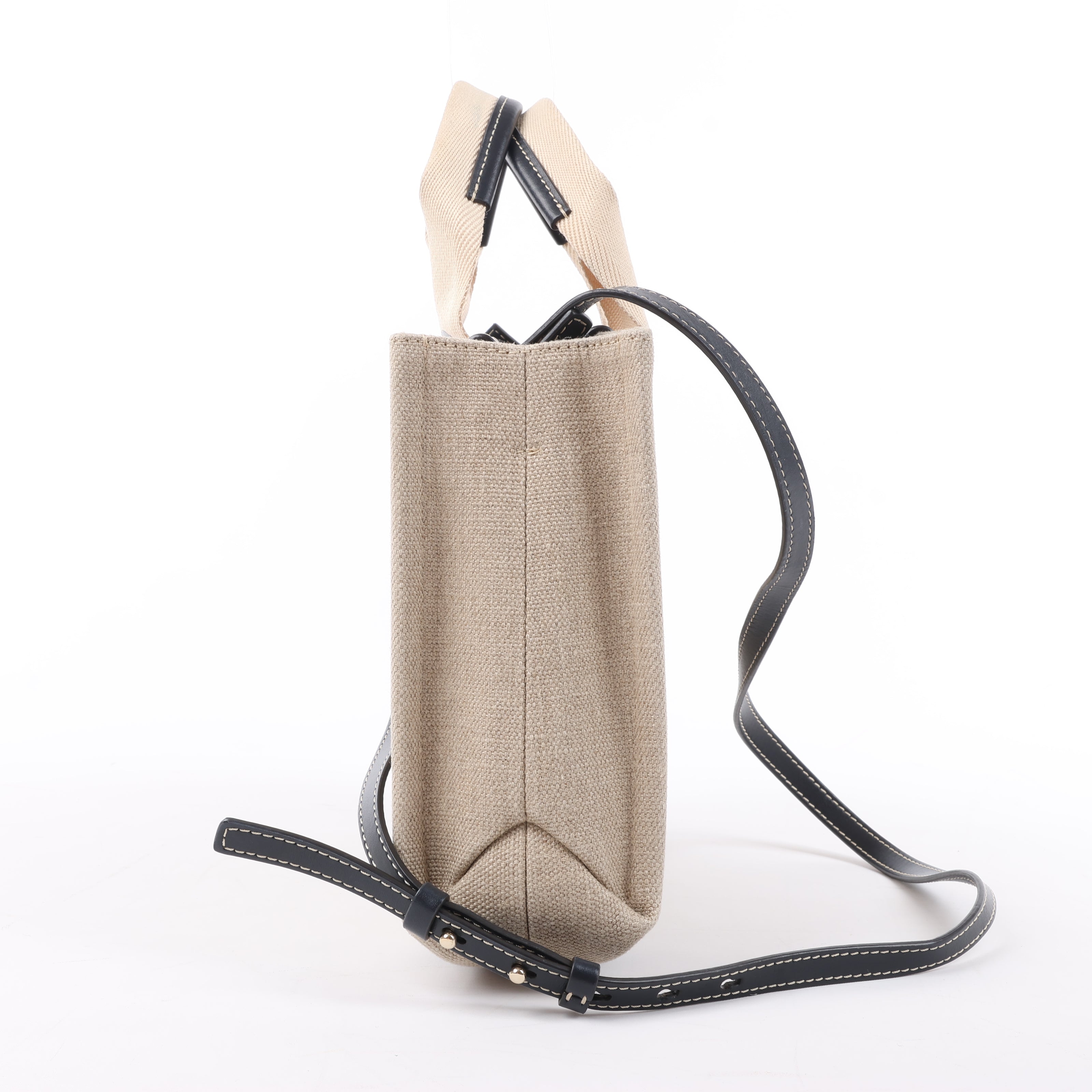 Chloé Woody Small Canvas & Leather 2Way Handbag in Beige x Black