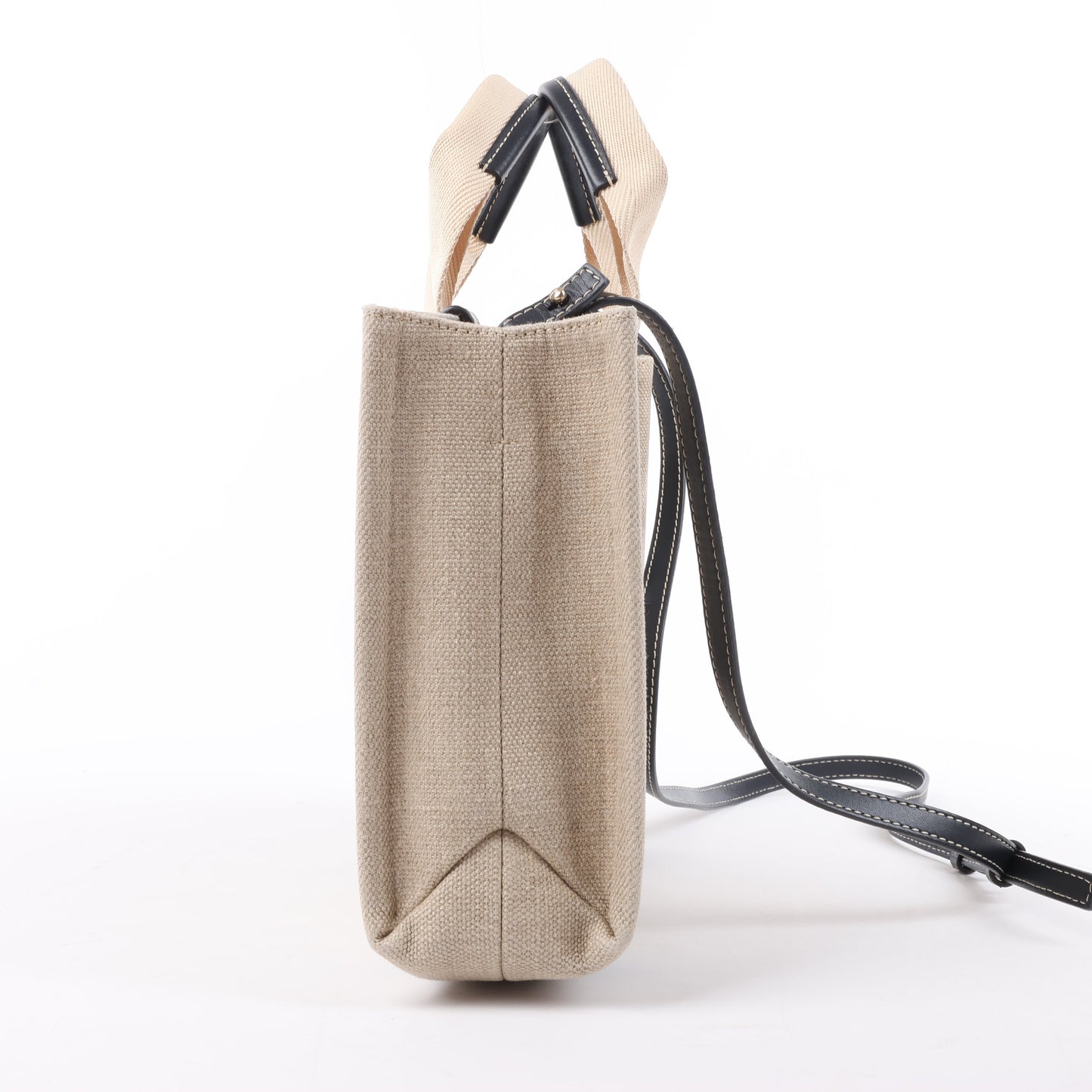 Chloé Woody Small Canvas & Leather 2Way Handbag in Beige x Black