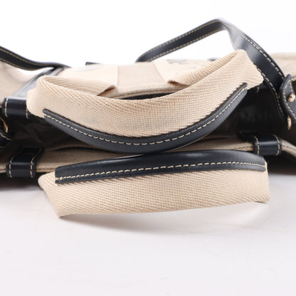 Chloé Woody Small Canvas & Leather 2Way Handbag in Beige x Black