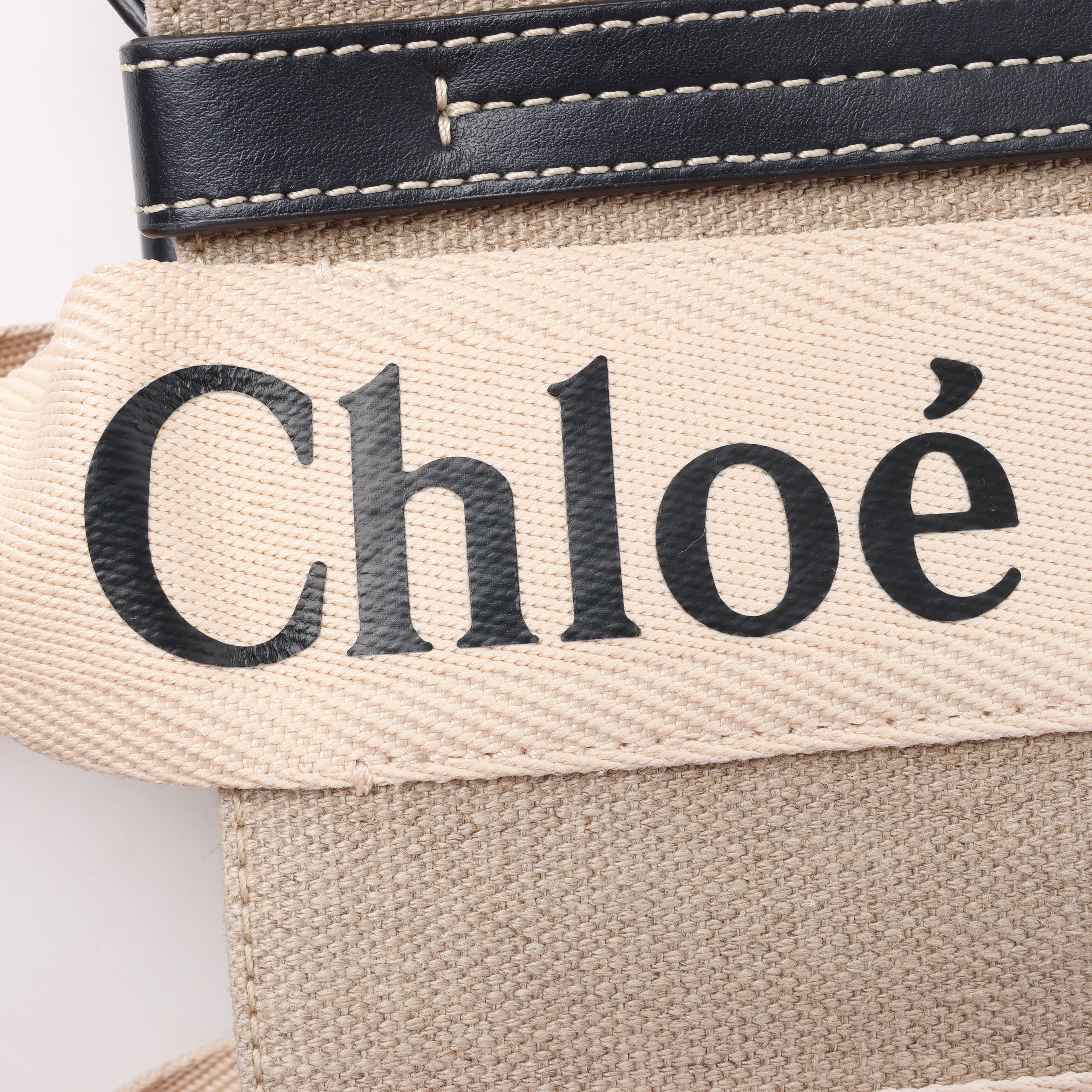 Chloé Woody Small Canvas & Leather 2Way Handbag in Beige x Black