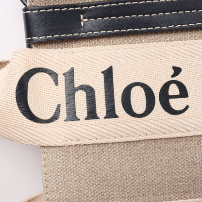 Chloé Woody Kleine 2-Wege-Handtasche aus Canvas und Leder in Beige x Schwarz