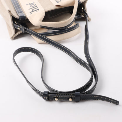 Chloé Woody Small Canvas & Leather 2Way Handbag in Beige x Black