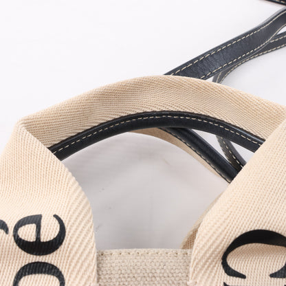 Chloé Woody Small Canvas & Leather 2Way Handbag in Beige x Black