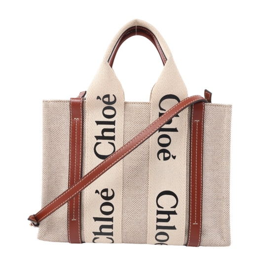 Chloé Woody Small Canvas & Leather 2Way Handbag in Beige x Brown