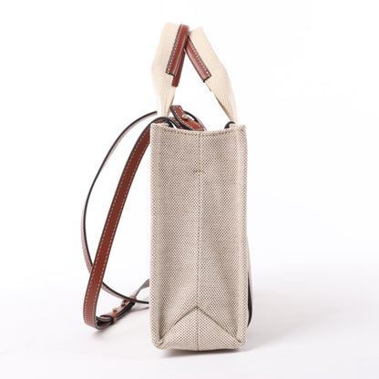 Chloé Woody Small Canvas & Leather 2Way Handbag in Beige x Brown