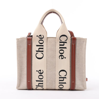 Chloé Woody Small Canvas & Leather 2Way Handbag in Beige x Brown
