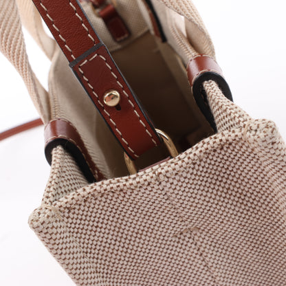 Chloé Woody Small Canvas & Leather 2Way Handbag in Beige x Brown