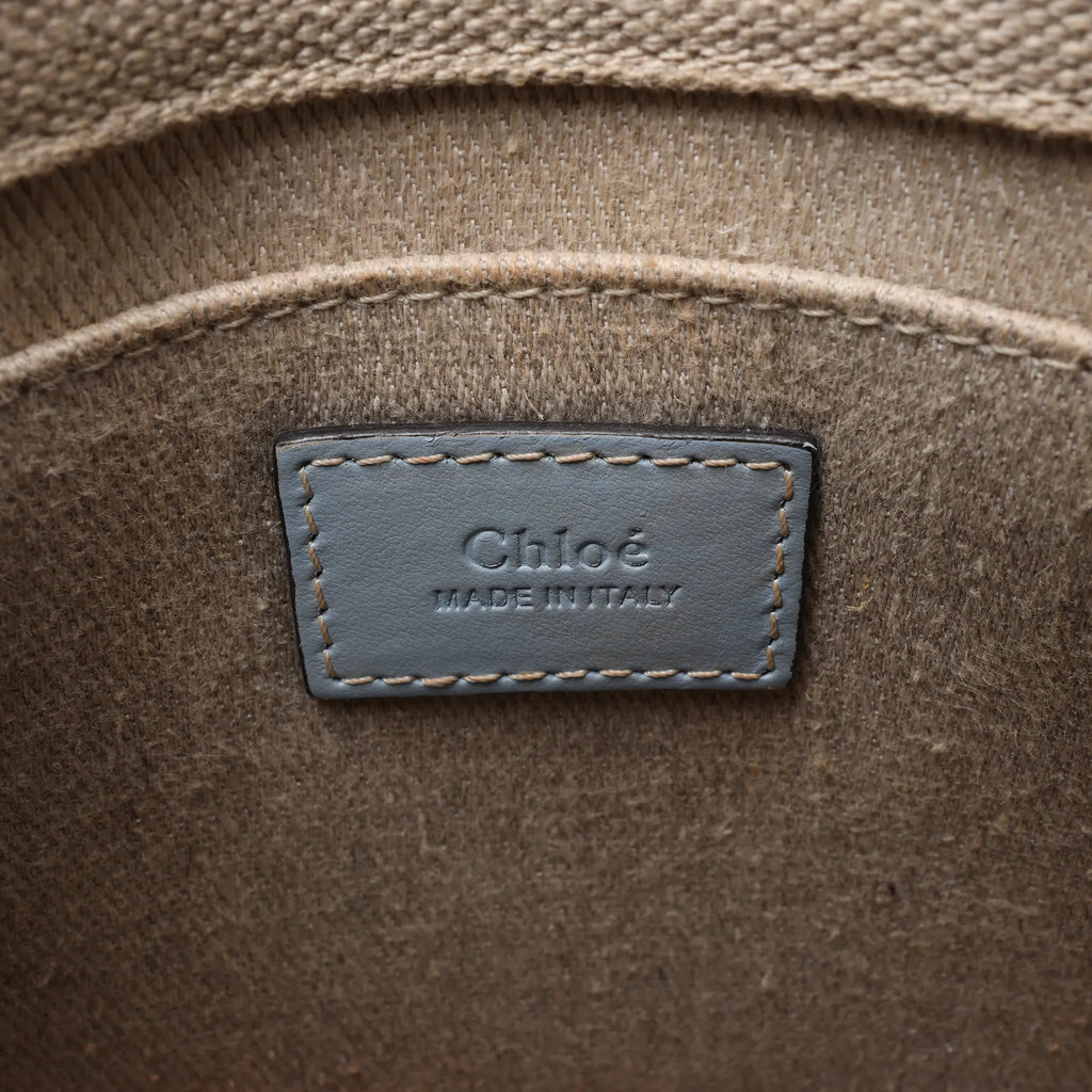 Chloé Woody Small Canvas & Leather 2Way Handbag in Beige x Blue