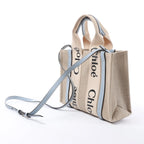 Chloé Woody Small Canvas & Leather 2Way Handbag in Beige x Blue