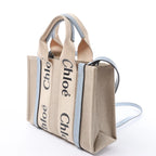 Chloé Woody Small Canvas & Leather 2Way Handbag in Beige x Blue