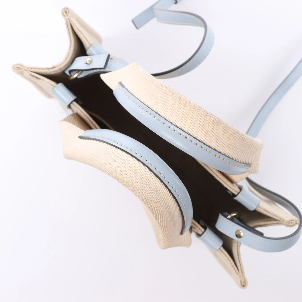Chloé Woody Small Canvas & Leather 2Way Handbag in Beige x Blue