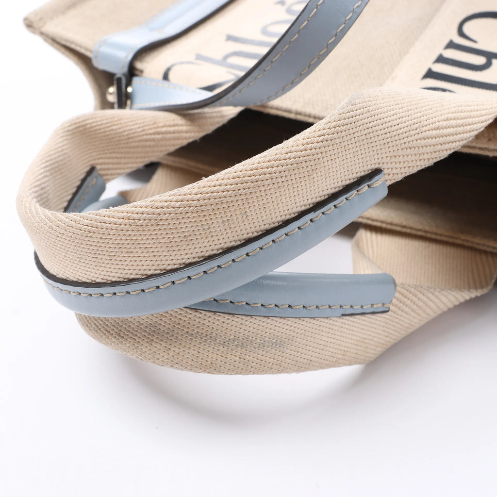 Chloé Woody Small Canvas & Leather 2Way Handbag in Beige x Blue