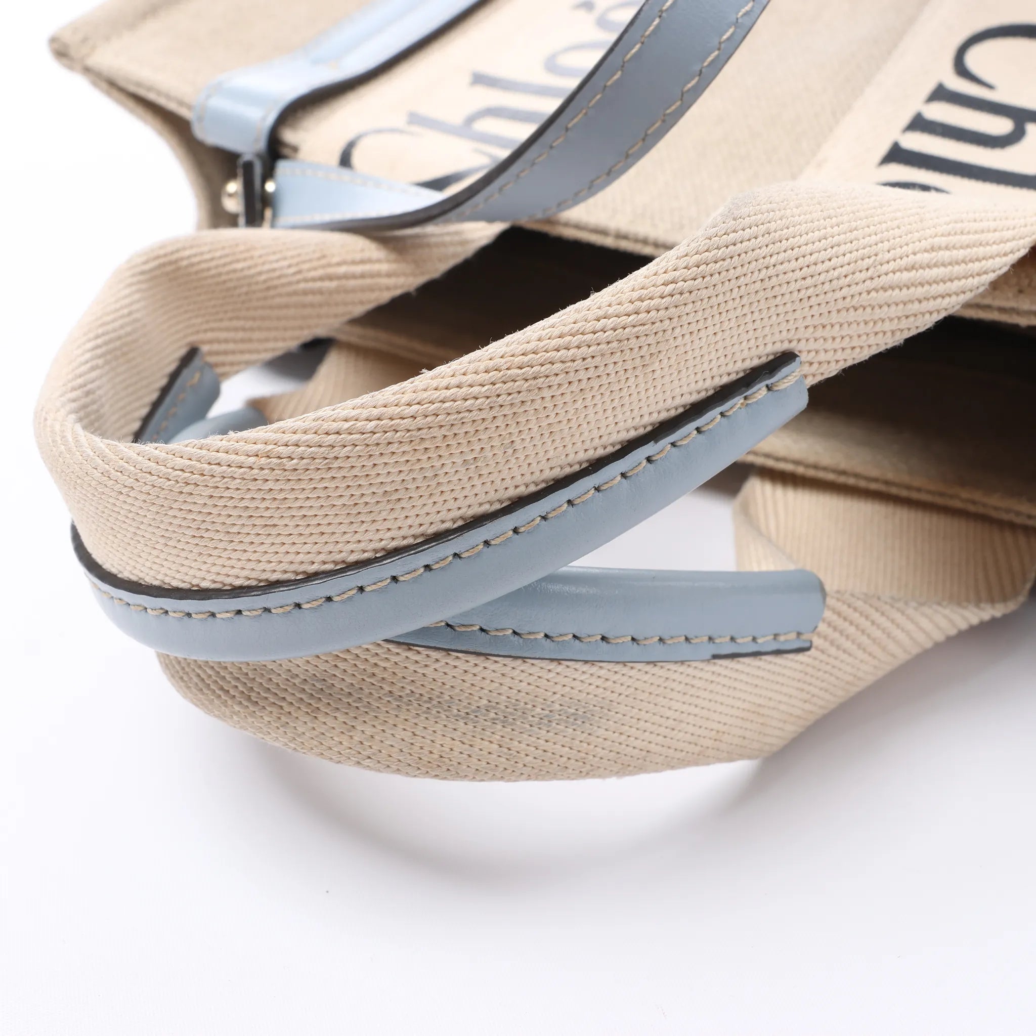 Chloé Woody Small Canvas & Leather 2Way Handbag in Beige x Blue