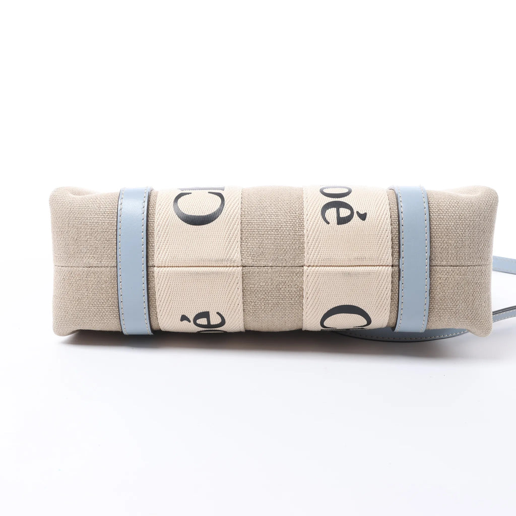 Chloé Woody Small Canvas & Leather 2Way Handbag in Beige x Blue