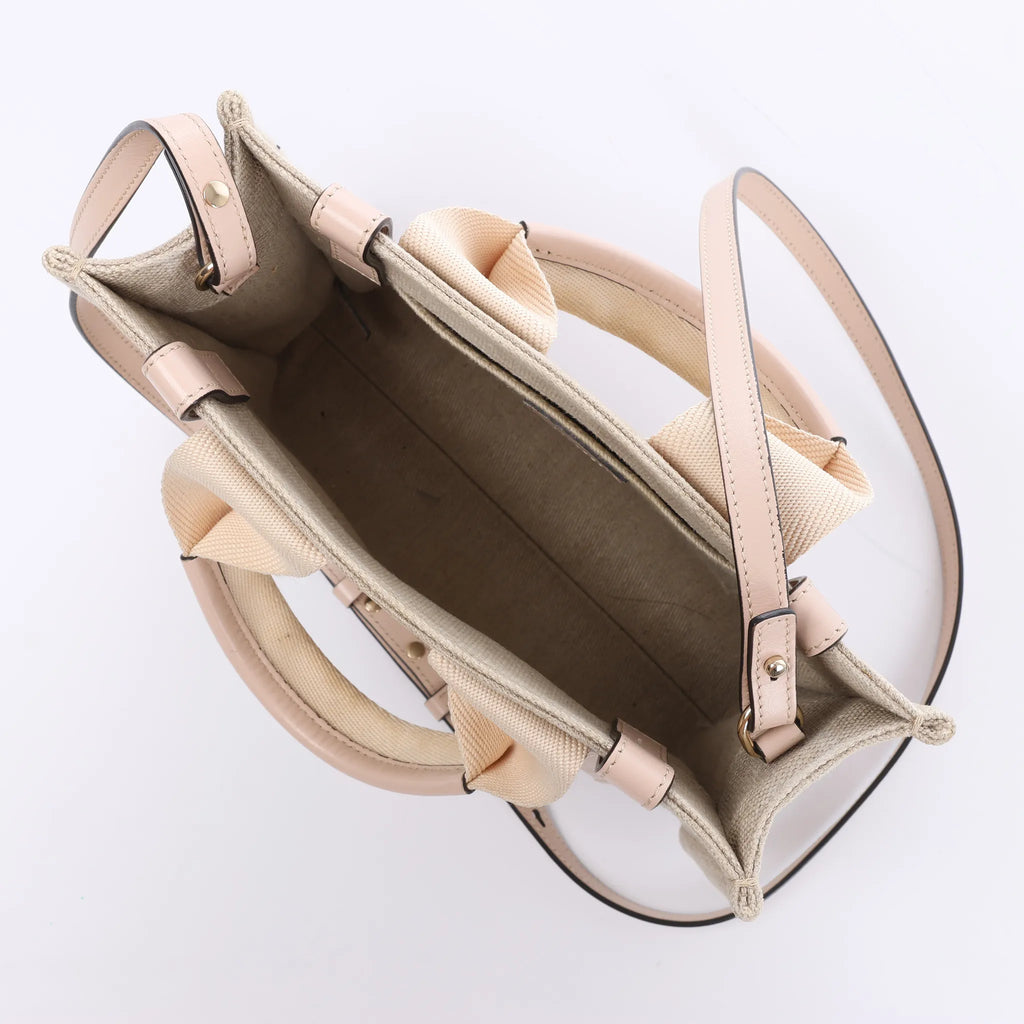 Chloé Woody Small Canvas & Leather 2Way Handbag in Beige x Pink